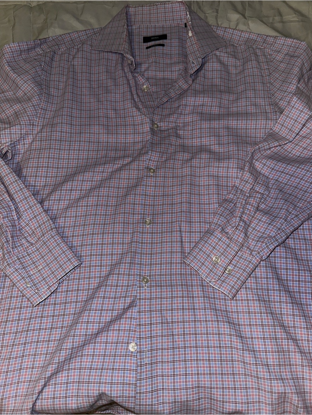 Boss Men’s Plaid Dress Shirt in Pink and Blue
